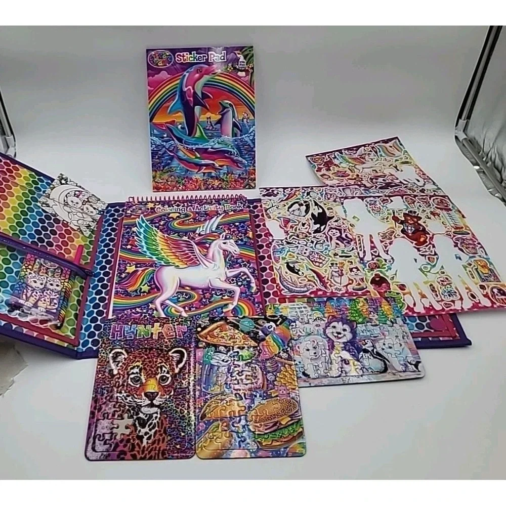 2022 Lisa Frank Tri-fold Case Puzzles Stickers Coloring Book Set Lot
